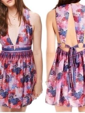 Free People Pink Purple Floral Boho Mini Dress